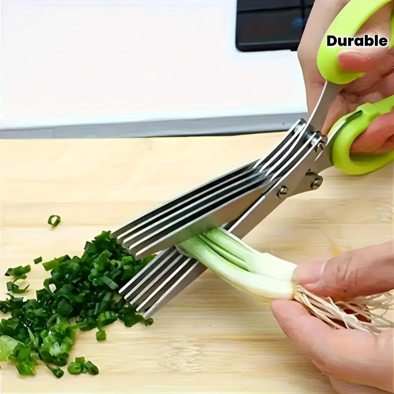 Kitchen Appliances Green - 3枚刃ステンレス製キッチンバサミ、多層ハーブカッターはさみ、ネギ、チャイブ、コリアンダー、海苔のカットに最適