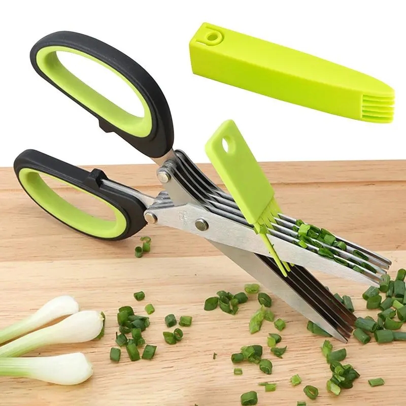 Kitchen Appliances Green - 多層はさみステンレス鋼キッチンはさみネギはさみハーブ切断はさみ安全カバー野菜肉はさみ