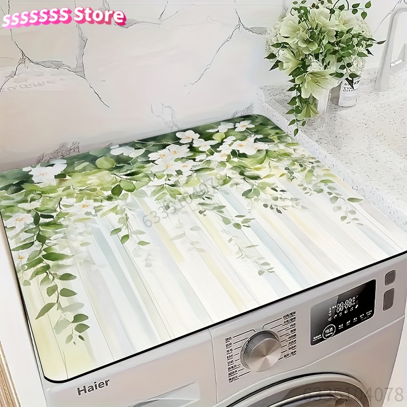 Kitchen Appliances Green - マウスパッド 水彩グリーンセージ 洗濯機カバー 2D印刷マット 洗濯家電に最適、キッチンやランドリーに最適