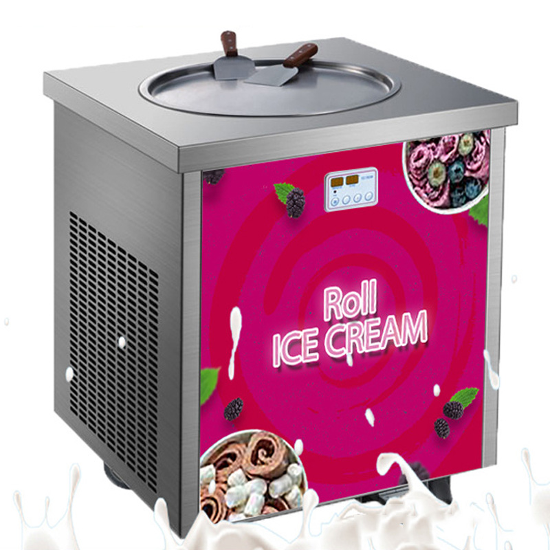 Ice Cream Maker Electric - コンパクトなかき氷機、シングルトレイアイスクリームマシン、フットスイッチとデフロスト機能付き丸型アイスクリームロールメーカー（カスタマイズ可能）
