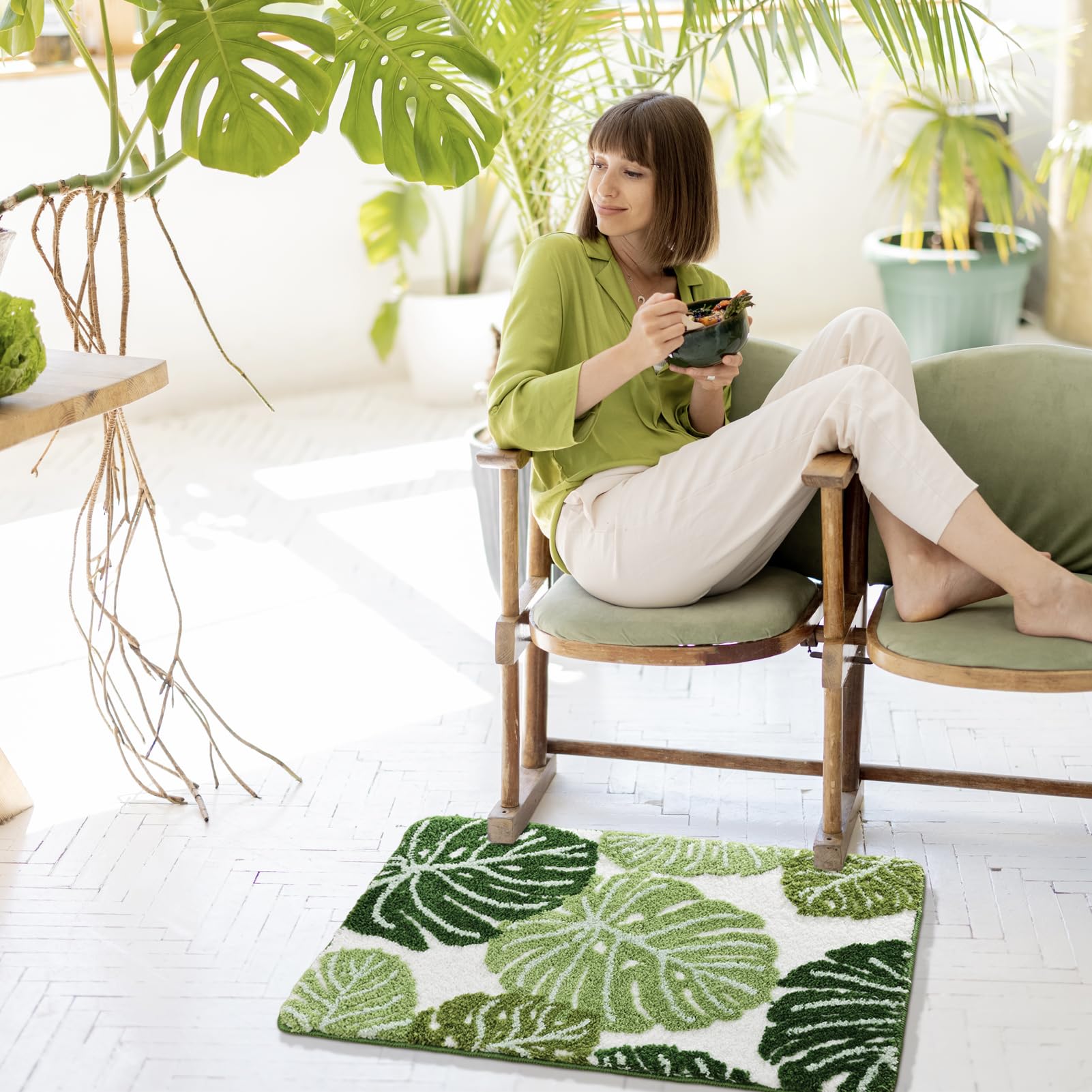 VIKAMA グリーンリーフパターンフロアマット 愛らしい植 - Kitchen Appliances Green のレビューと価格